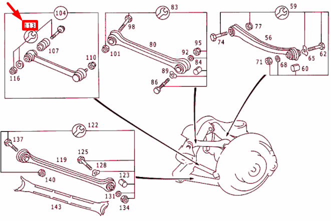 NEW MB SL R129 REAR TIE ROD TO SUBFRAME HARDWARE REPAIR KIT A1403501170 ORIGINAL