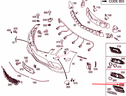 new mb e coupe c207 front bumper left lower grille a2078801124 original