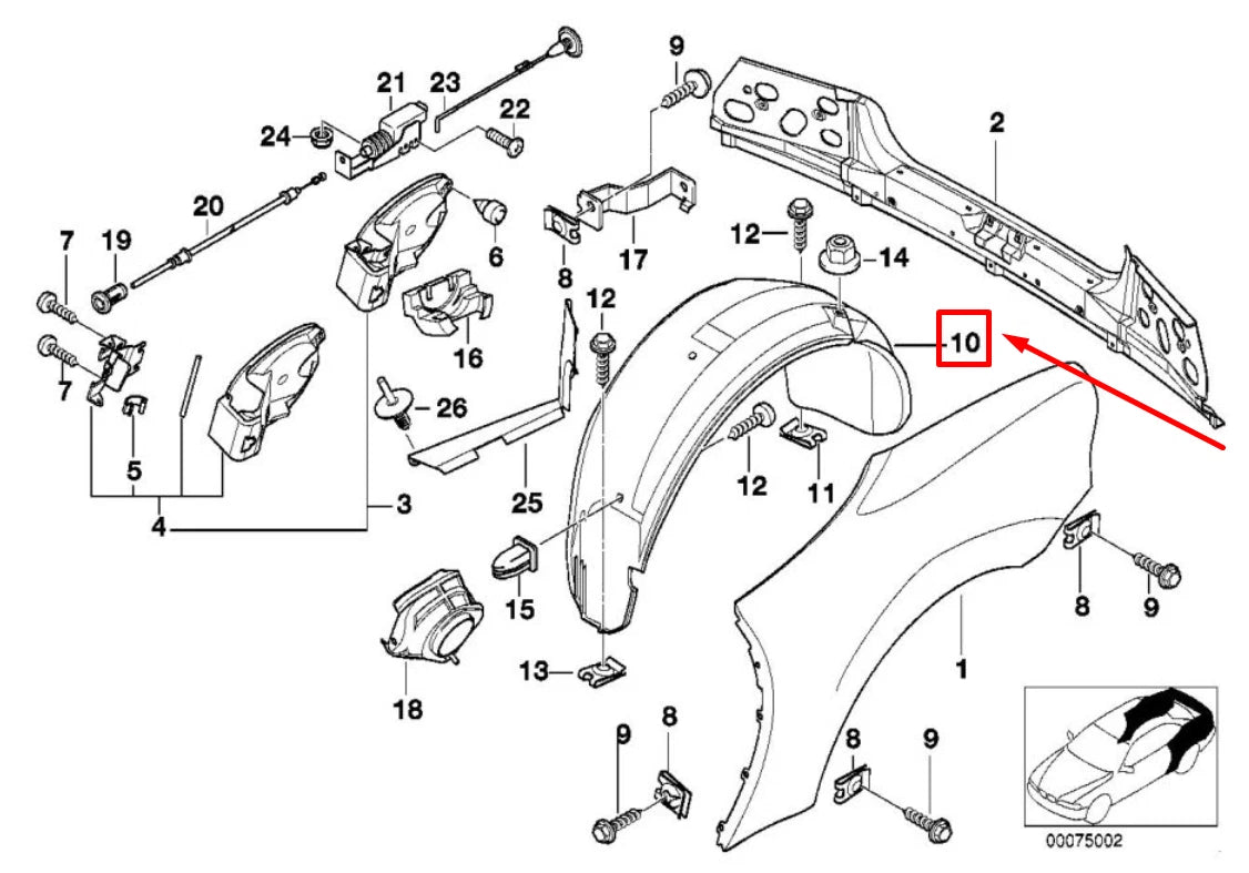 NEW BMW Z3 COUPE E36 REAR RIGHT INNER FENDER 8400108 51718400108 ORIGINAL