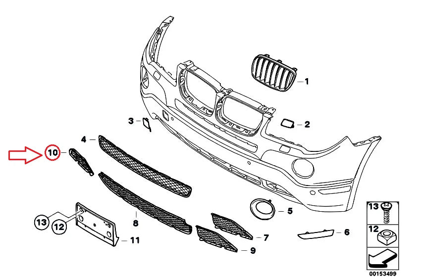 NEW BMW X3 E83 LCI FRONT BUMPER RIGHT GRILL 51113416206 ORIGINAL