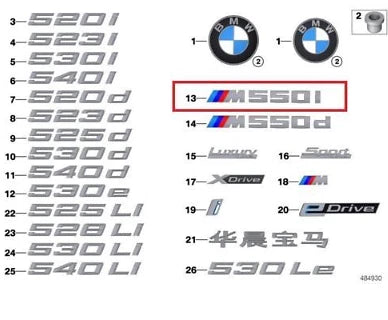 NEW BMW 5 G30 M REAR TRUNK TAILGATE EMBLEM BADGE 51148072369 8072369 ORIGINAL