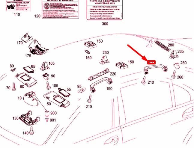 NEW MERCEDES-BENZ S W221 REAR ROOF GRAB HANDLE A22181005518K67 ORIGINAL
