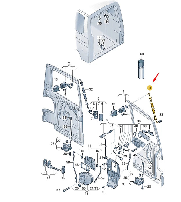 NEW VW TRANSPORTER VI T6 REAR LEFT UPPER WING DOOR CABLE 7H3827531A