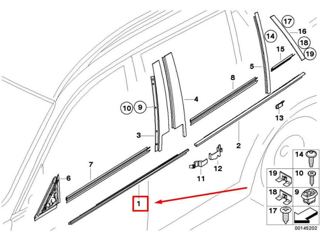NEW BMW 3 E90 FRONT RIGHT DOOR WINDOW MOLDING 51337220188 7220188 ORIGINAL