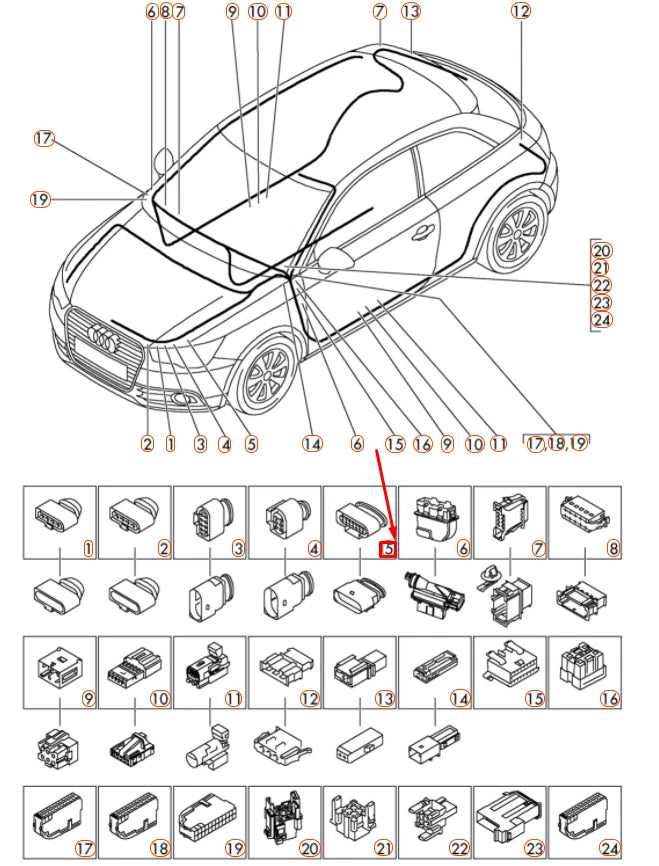 NEW AUDI A1 MK1 14-PIN FLAT CONTACT HOUSING 1J0973737 ORIGINAL