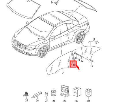 NEW VOLKSWAGEN EOS WINDOW SEAL LEFT SIDE 1Q0837673D ORIGINAL