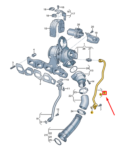 new vw golf cd mk8 turbocharger oil supply line 05l145771d original
