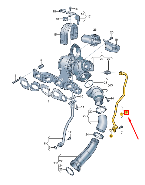 new vw golf cd mk8 turbocharger oil supply line 05l145771d original