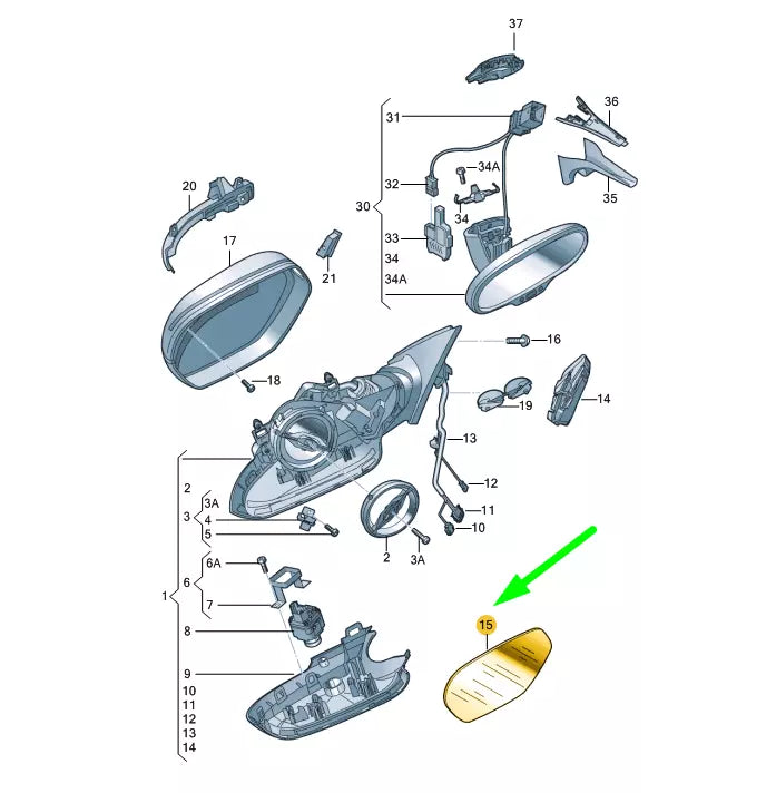 NEW AUDI A6 C7 FRONT RIGHT DOOR MIRROR GLASS 4G0857536