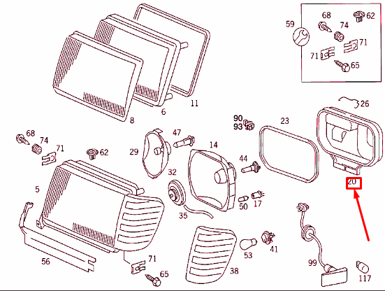 NEW MERCEDES-BENZ E W124 FRONT LEFT LIGHTING UNIT CAP A1248200949 ORIGINAL