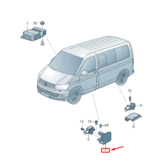 NEW VW TRANSPORTER VI T6 RIGHT CRASH SENSOR BRACKET 7E0959680A ORIGINAL