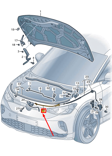 new vw id.4 e21 bonnet lock cable rhd 11c823531b original
