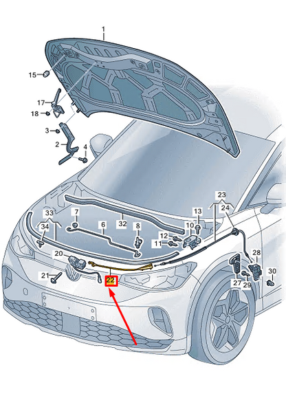 new vw id.4 e21 bonnet lock cable rhd 11c823531b original
