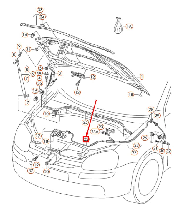 NEW VOLKSWAGEN GOLF 1K MK5 FRONT LID LOCK CABLE LHD 1K1823531C ORIGINAL