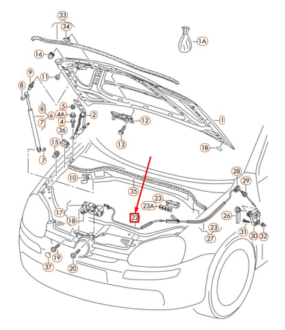 NEW VOLKSWAGEN GOLF 1K MK5 FRONT LID LOCK CABLE LHD 1K1823531C ORIGINAL