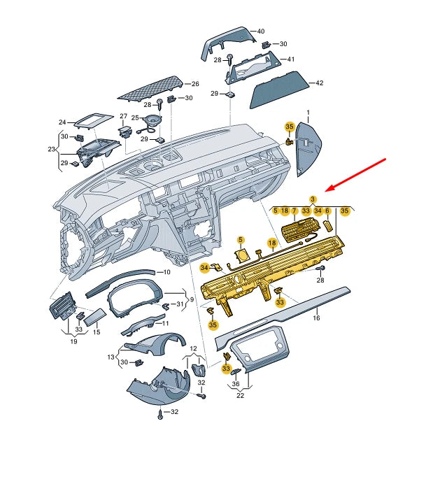 NEW VW PASSAT B8 RIGHT DASH PANEL TRIM LHD 3G1858416M041 ORIGINAL
