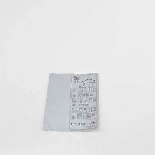 NEW AUDI A4 B8 TYRE PRESSURE DATA PLATE 8K0010502LJ ORIGINAL