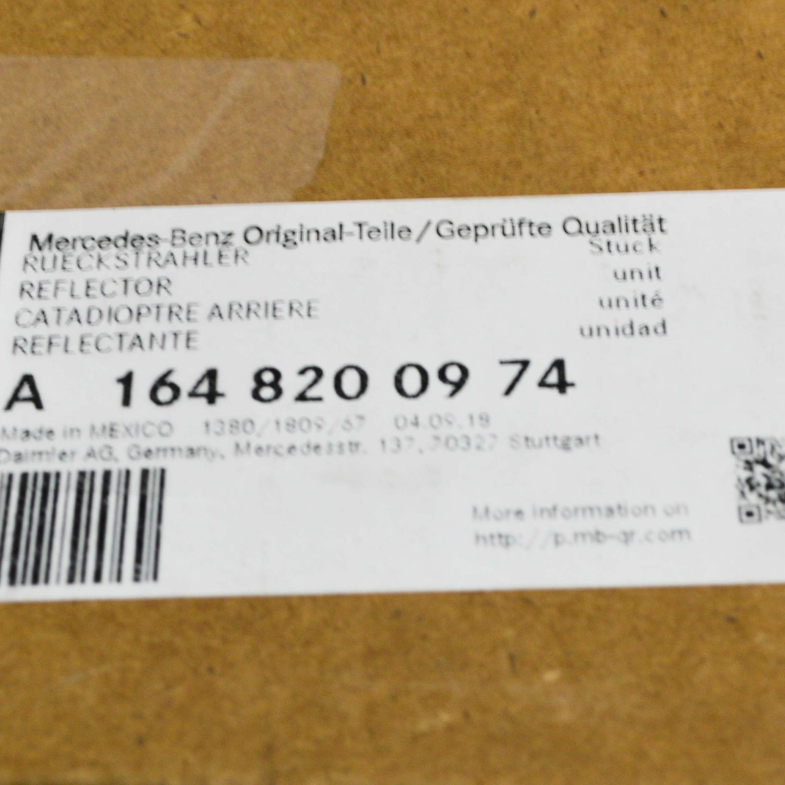 NEW MERCEDES-BENZ GL-CLASS X164 REAR LEFT BUMPER REFLECTOR A1648200974 ORIGINAL