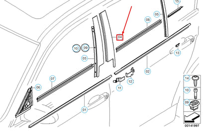 NEW BMW 3 E90 REAR LEFT DOOR WINDOW FRAME B-PILLAR FINISHER 51357906909 ORIGINAL