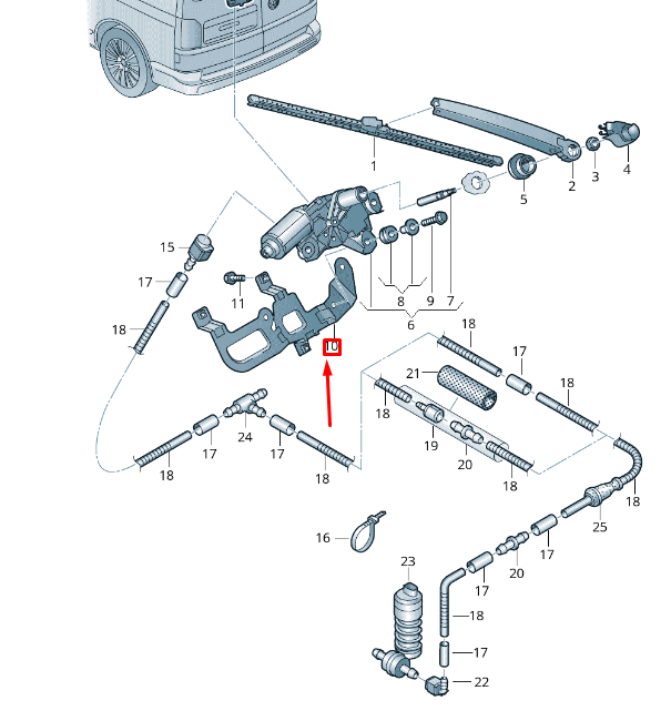 NEW VW TRANSPORTER VI T6 REAR RIGHT WIPER MOTOR BRACKET 7H0955116 ORIGINAL