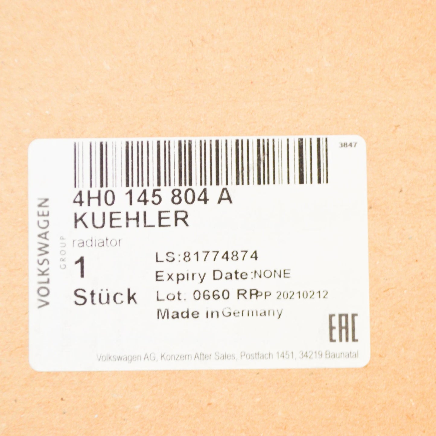 NEW AUDI A8 4H AUXILIARY ADDITIONAL COOLING RADIATOR 4H0145804A ORIGINAL