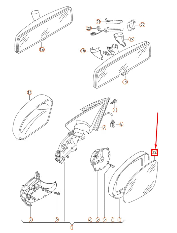 NEW VOLKSWAGEN TIGUAN 5N MK1 FRONT RIGHT DOOR MIRROR GLASS 5N0857522A ORIGINAL