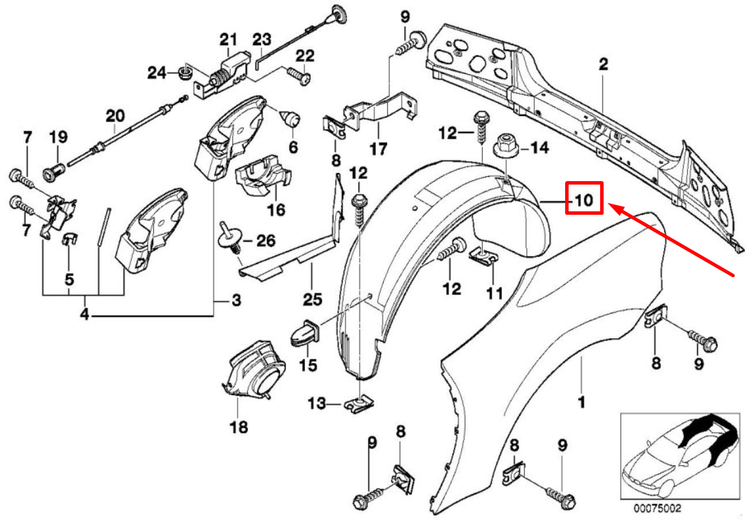 new bmw z3 coupe e36 rear left inner fender 51718400107 8400107 original