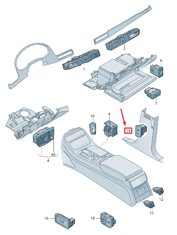NEW AUDI A8 4H RIGHT B-PILLAR AIR IMPROVEMENT SYSTEM SWITCH 4H09635665PR