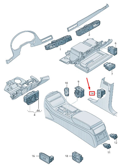 NEW AUDI A8 4H RIGHT B-PILLAR AIR IMPROVEMENT SYSTEM SWITCH 4H09635665PR