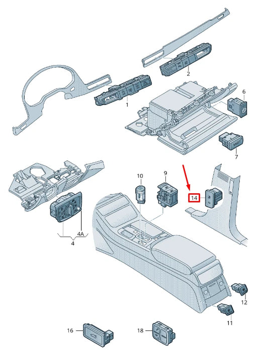 NEW AUDI A8 4H RIGHT B-PILLAR AIR IMPROVEMENT SYSTEM SWITCH 4H09635665PR