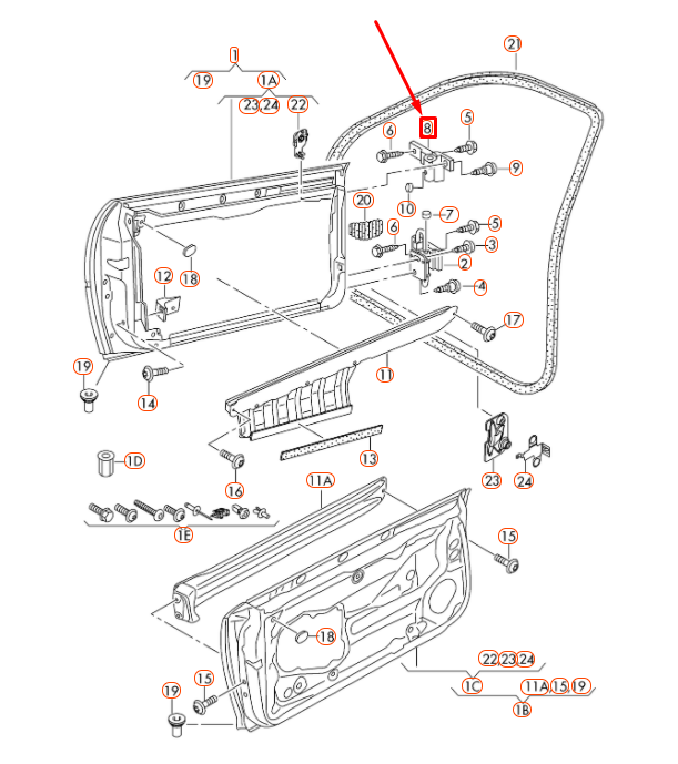NEW AUDI A3 8P FRONT RIGHT DOOR UPPER 8E0831402B ORIGINAL