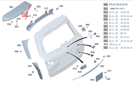 new mercedes-benz gls x167 rear left lift-gate trim cover a1676940700 original