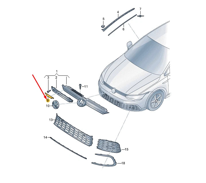 NEW VW GOLF MK8 RADIATOR GRILLE 'GTE' INSCRIPTION 5H0853679NAFM