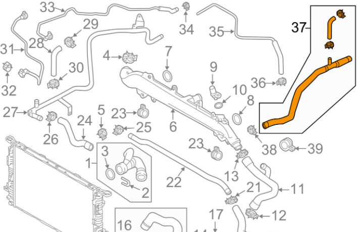 new audi rs4 b8 center coolant pipe hose 079121036c original