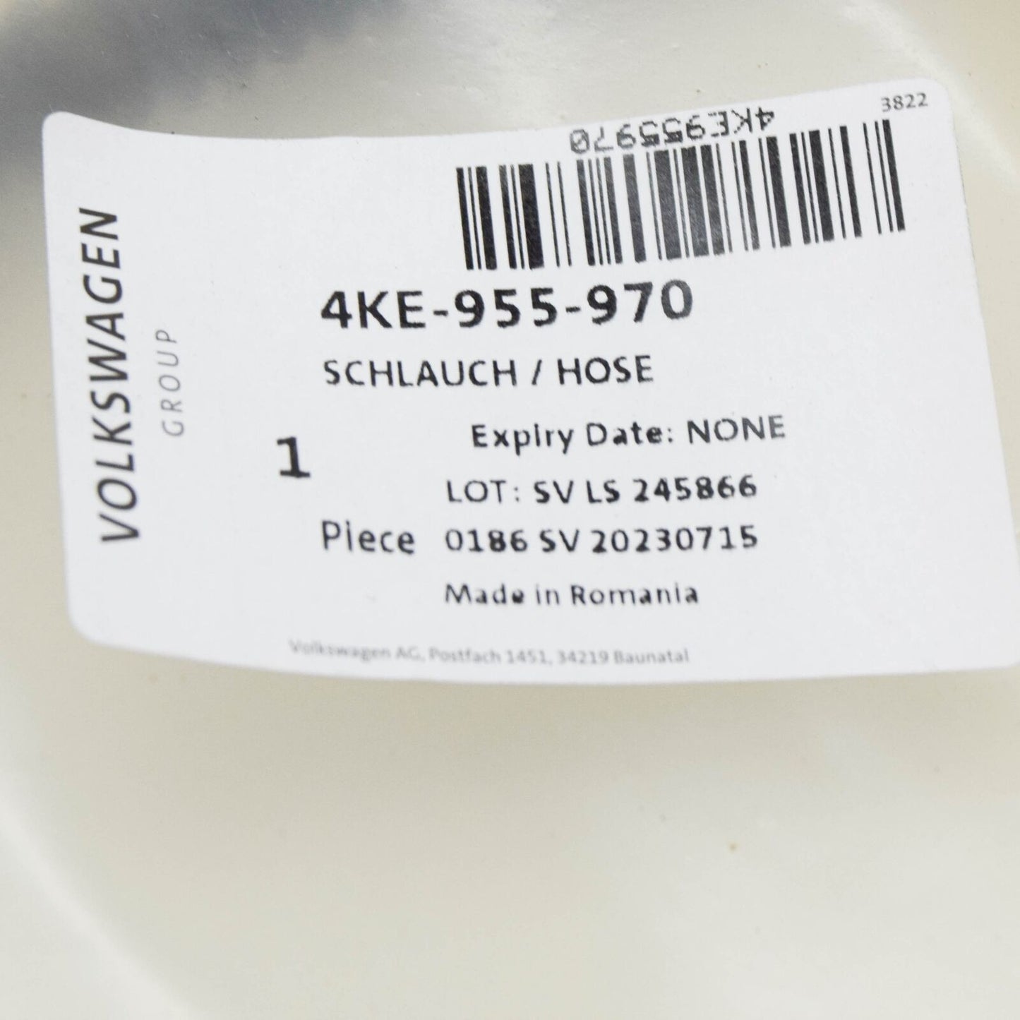 NEW AUDI E-TRON GEN FRONT HEADLIGHT WASHER HOSE 4KE955970 ORIGINAL