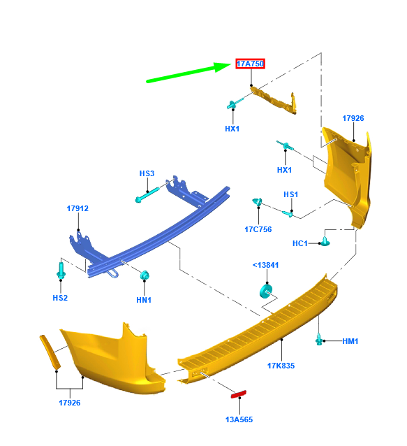 new ford tourneo custom rear left bumper bracket gk21-17a751-ac 2029431 original