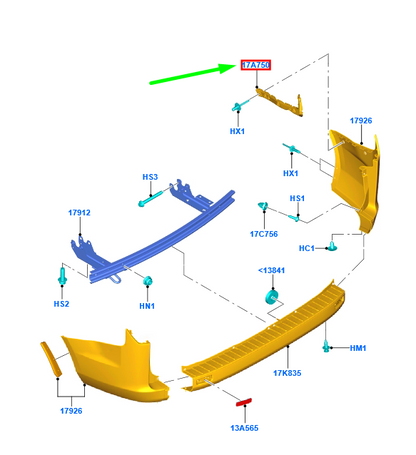 new ford tourneo custom rear left bumper bracket gk21-17a751-ac 2029431 original
