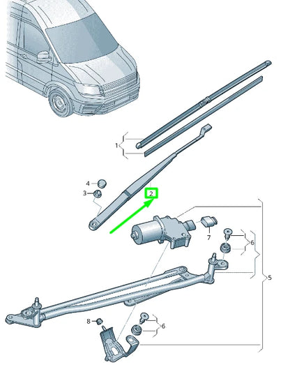 NEW VOLKSWAGEN CRAFTER SZ MK2 FRONT RIGHT WIPER ARM 7C2955410A