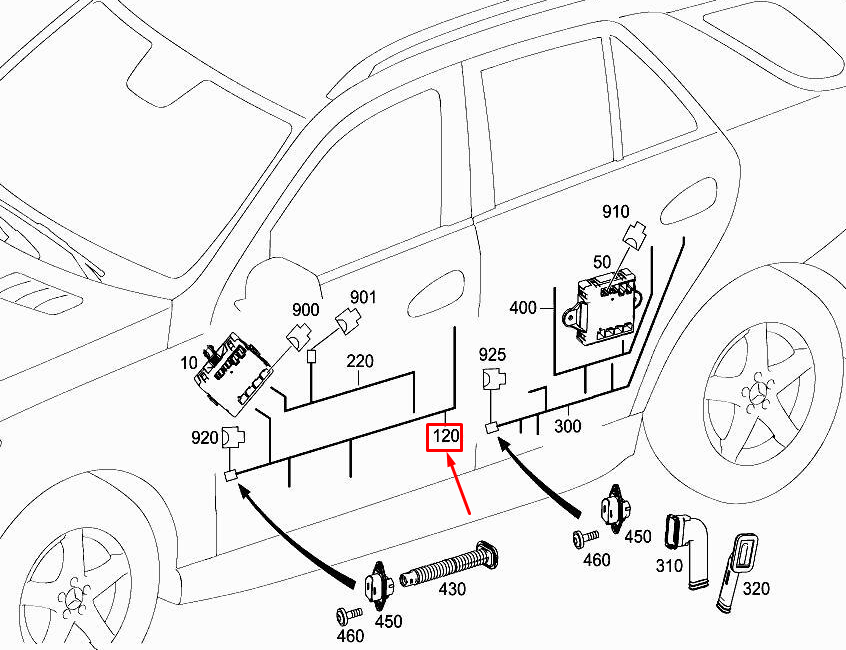 new mercedes-benz ml w166 front left door wiring harness a1664401908 original