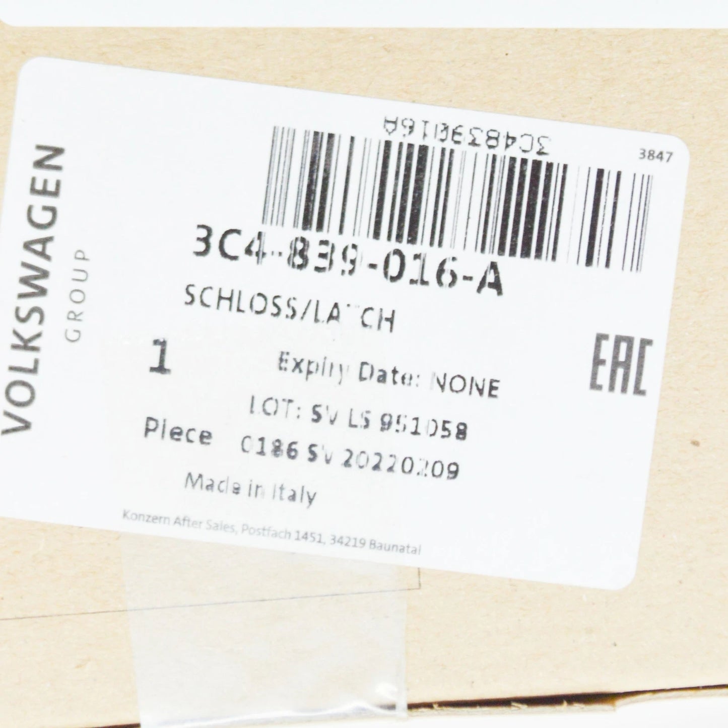 NEW AUDI Q7 4L REAR RIGHT DOOR LOCK 3C4839016A ORIGINAL