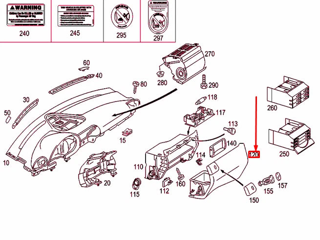NEW MERCEDES-BENZ C W203 GLOVE BOX LID LHD A20368006989E23 ORIGINAL
