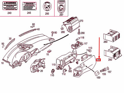 NEW MERCEDES-BENZ C W203 GLOVE BOX LID LHD A20368006989E23 ORIGINAL