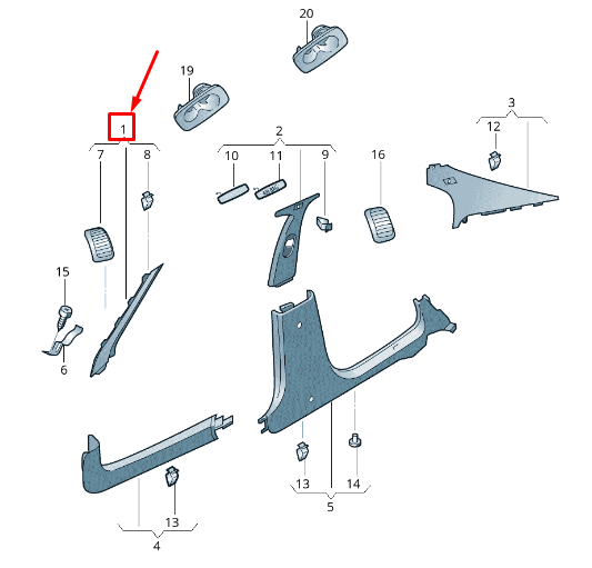 new skoda superb mk2 3t left upper a-pillar trim 3t0867233dcb5 original