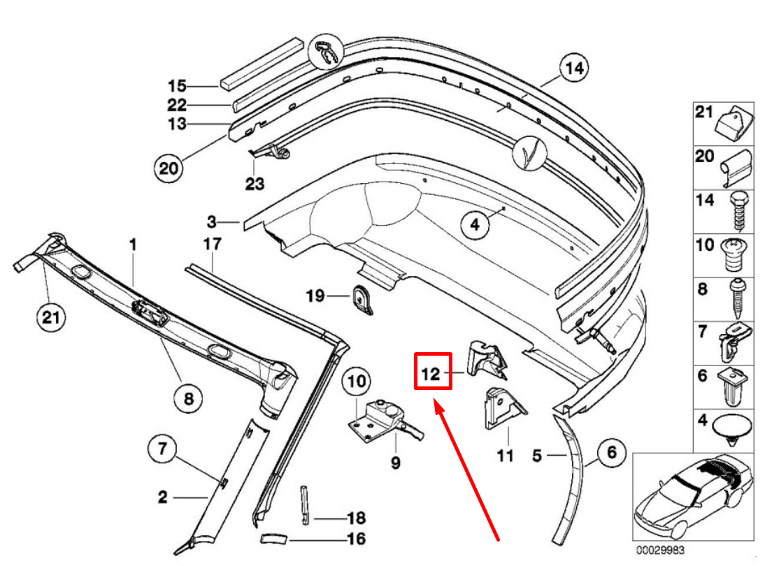 new bmw z3 e36 interior corner roof rubber seal 8407335 51718407335 original