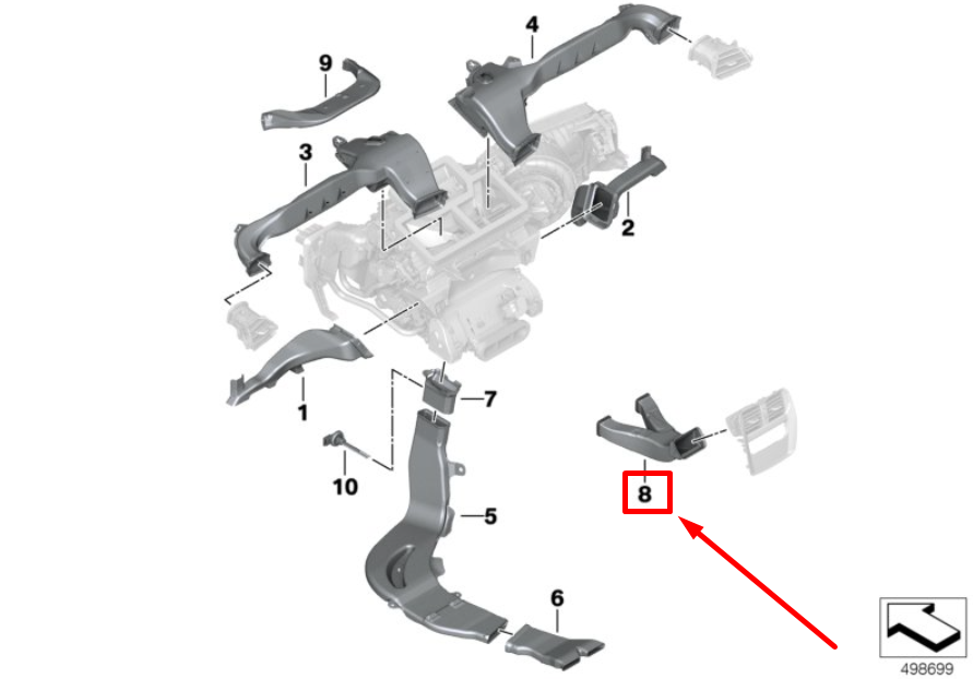 new bmw 3 g20, g28 center instrument panel air duct 6806808 51166806808 original