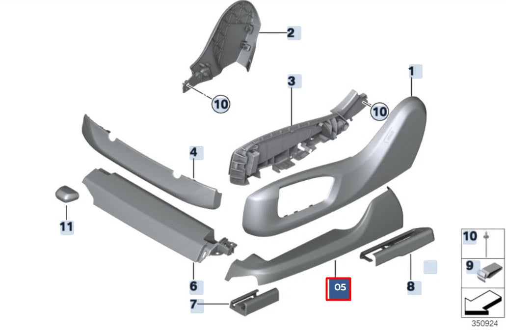 NEW BMW 5 G30 FRONT RIGHT SEAT UPPER EXTERIOR FINISHER 52107348028 ORIGINAL