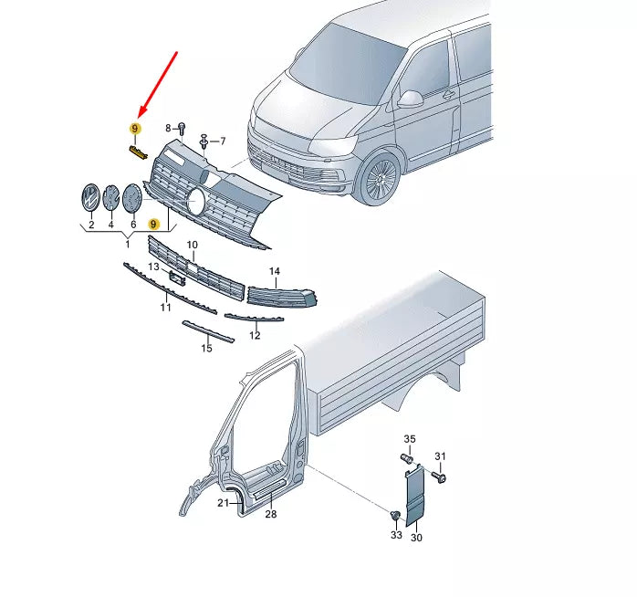 NEW VW TRANSPORTER T6 RADIATOR GRILLE '4 MOTION' EMBLEM 7E0853948DMGM