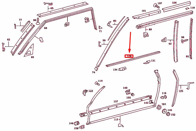 NEW MB SL R107 FRONT RIGHT DOOR WINDOW GARNISH MOULDING A1077280230 ORIGINAL