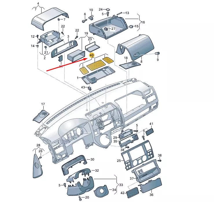 NEW VW TRANSPORTER T5 DASHBOARD CENTRE UPPER INLAY SET 7E0898640A9B9