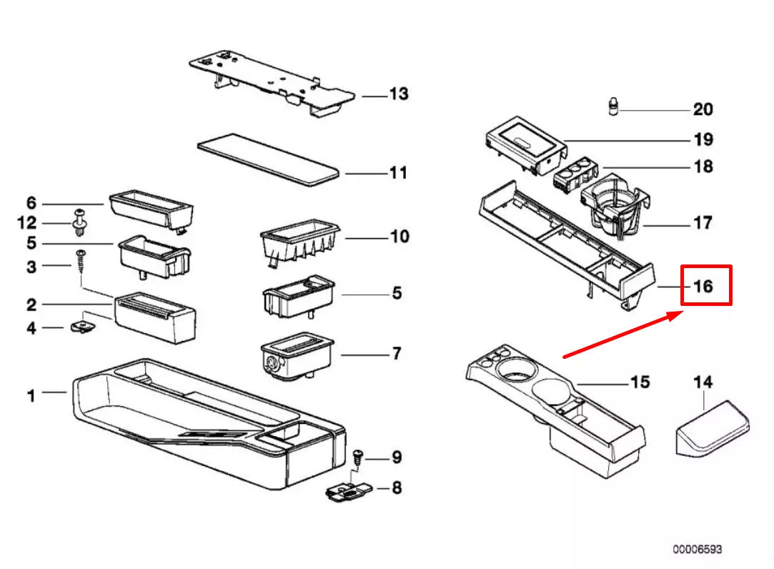 NEW BMW 3 COMPACT E36 CENTER CONSOLE CUP HOLDER FRAME 8217479 51168217479
